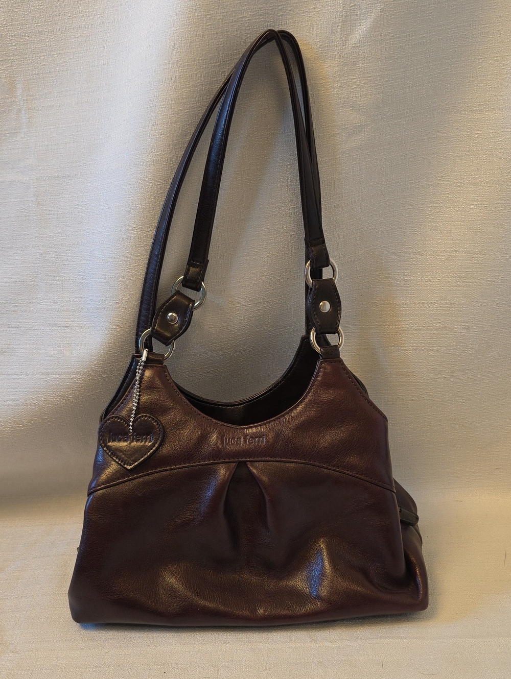 Luca Ferri Genuine Italian Brown Leather Shoulder Bag with Heart Charm